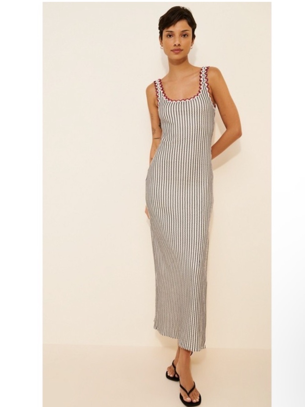 Saylor Crochet Striped Scoop Neck Maxi Dress with Contrast Trim - Size XS